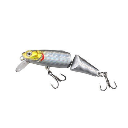 Two-section jointed sinking minnow lure with treble hooks