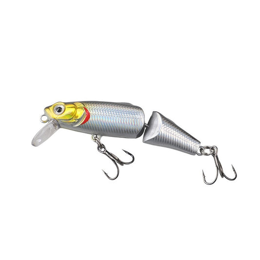 Two-section jointed sinking minnow lure with treble hooks