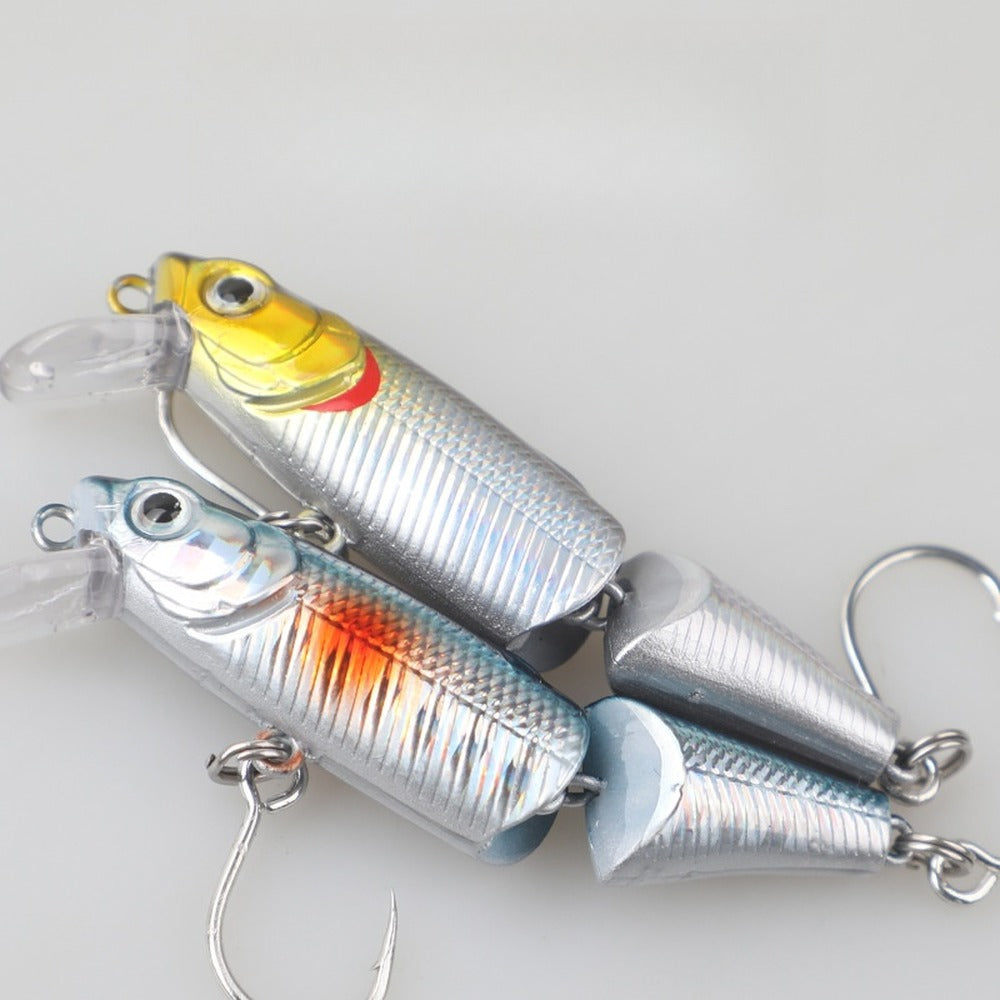 Close-up of the hinged two-section lure body