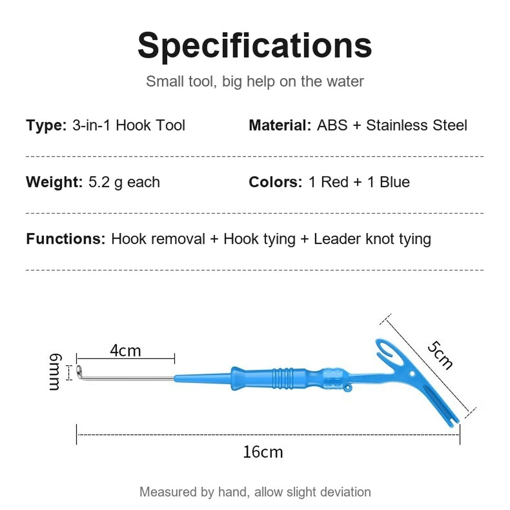 Hook remover tool dimensions: 16 cm long, 4 cm steel tip, 5.2 g