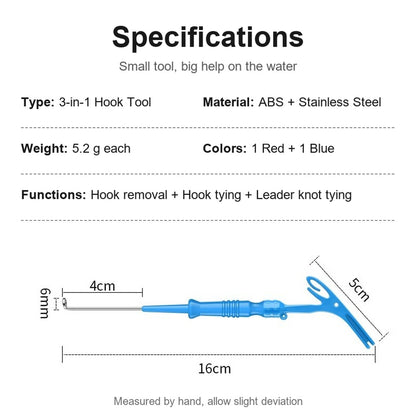 Hook remover tool dimensions: 16 cm long, 4 cm steel tip, 5.2 g